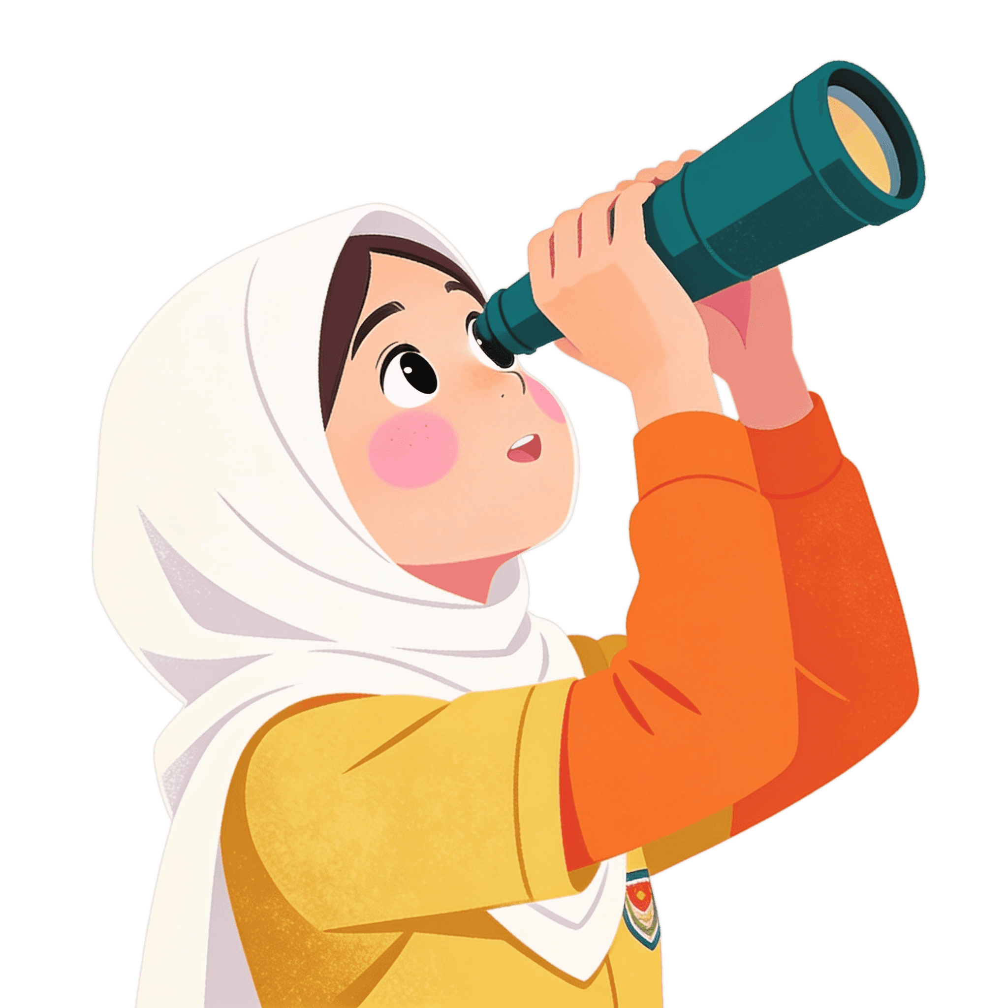 A curious student looking through a telescope illustration