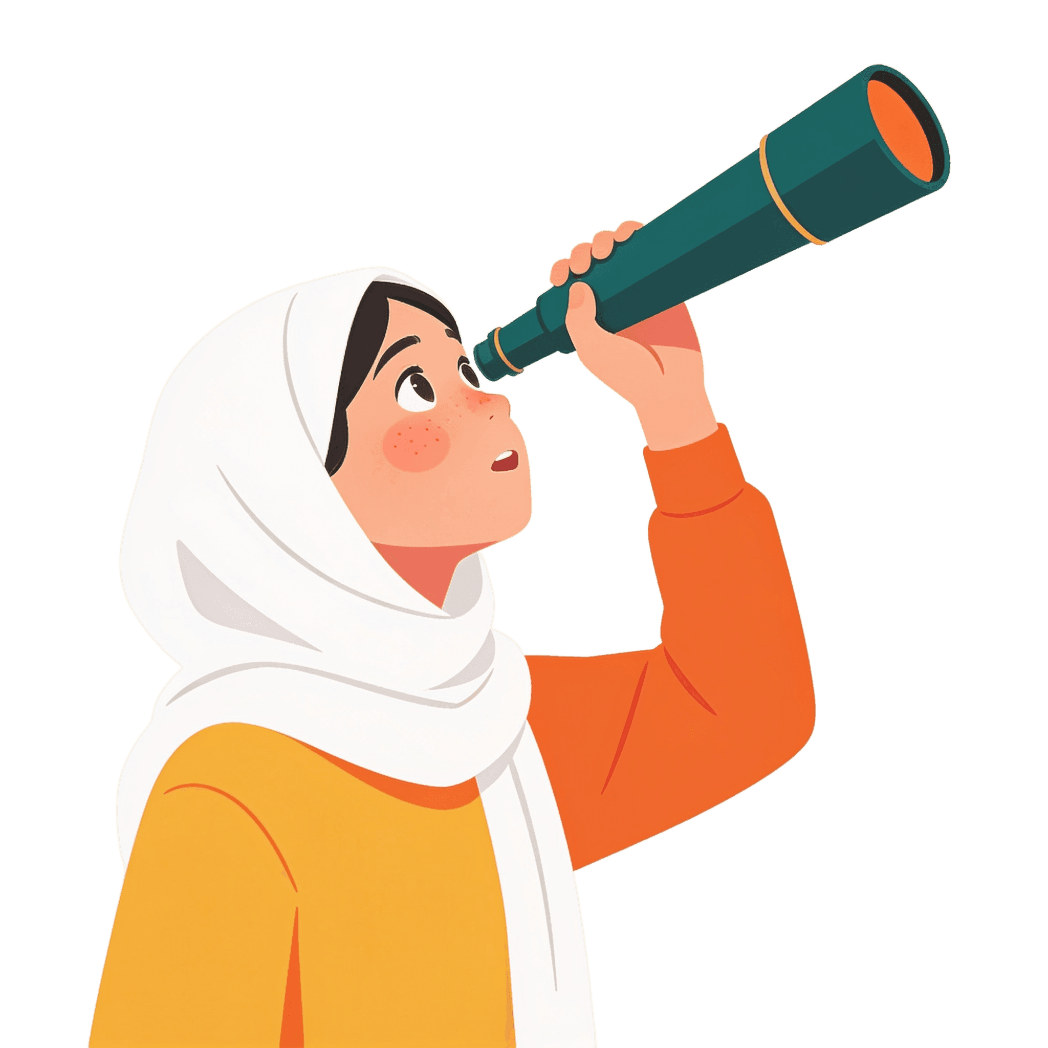 A curious student looking through a telescope illustration