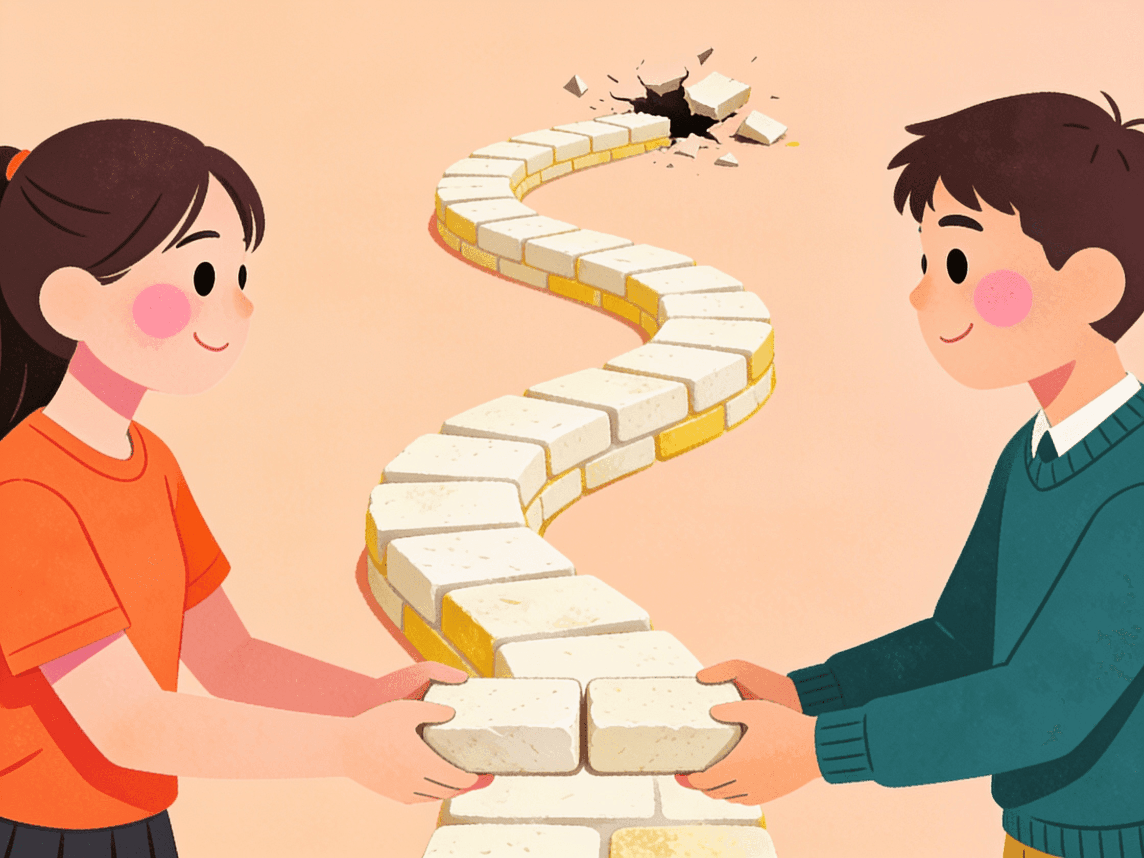 Two students building a new path together illustration