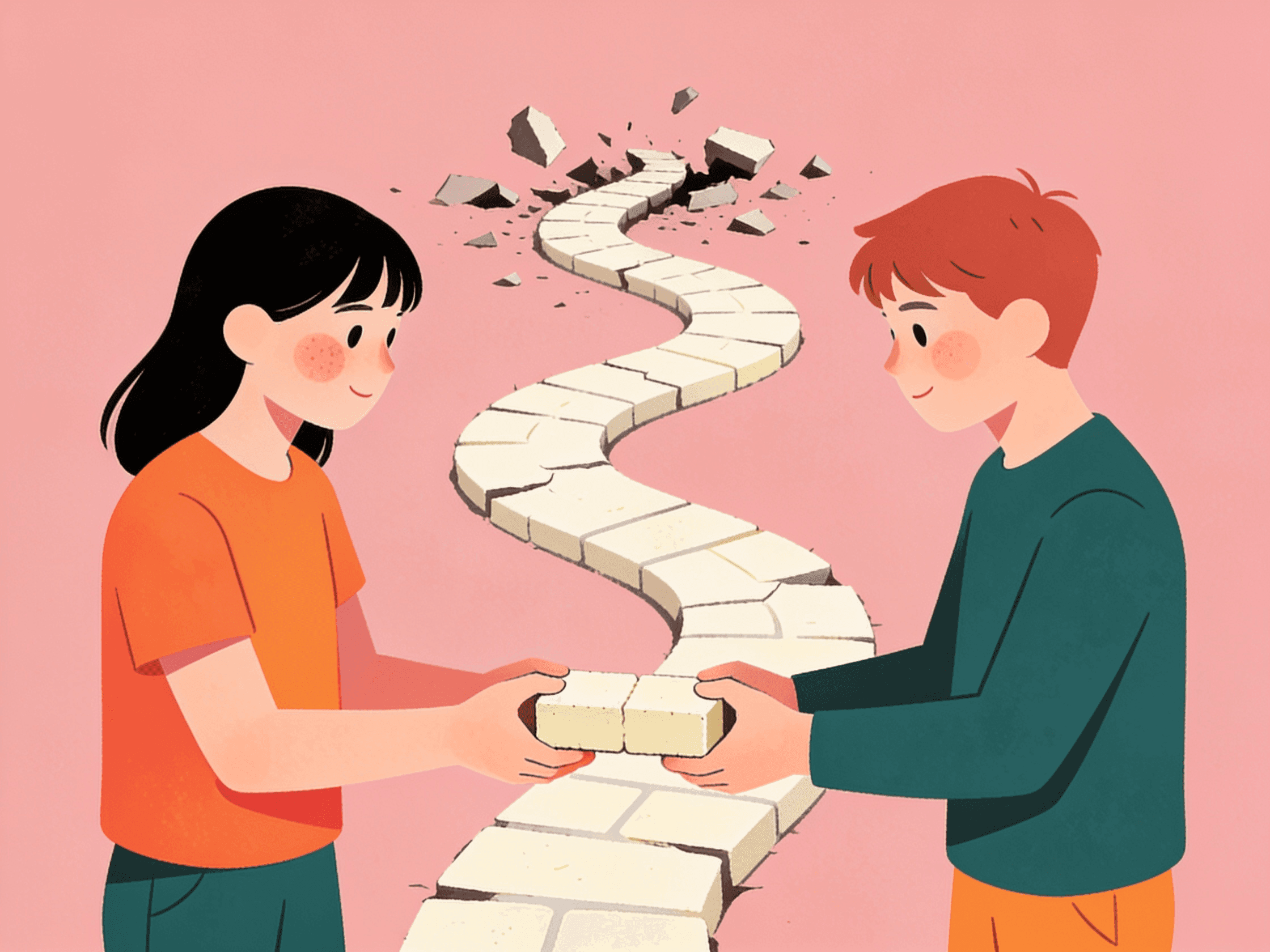 Two students building a new path together illustration