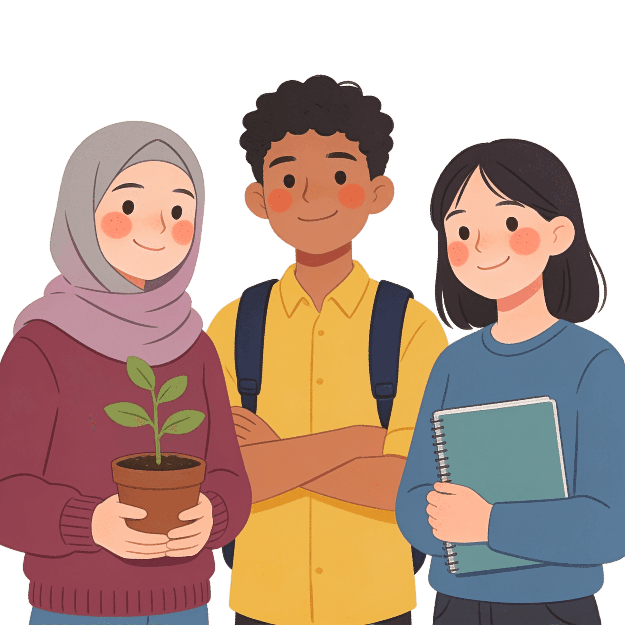 Three young people standing together with confidence illustration